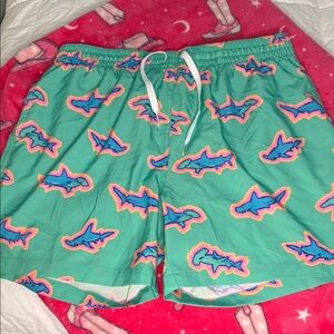 Chubbies Teal Shark Pattern Swim Shorts